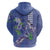 Hawaii Aloha Turtle Hibiscus and Leaves Hoodie with Polynesian and Kakau Tattoos Denim Color - Polynesian Pride