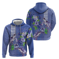 Hawaii Aloha Turtle Hibiscus and Leaves Hoodie with Polynesian and Kakau Tattoos Denim Color - Polynesian Pride