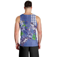 Hawaii Aloha Turtle Hibiscus and Leaves Men Tank Top with Polynesian and Kakau Tattoos Denim Color LT03 - Polynesian Pride