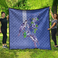 Hawaii Aloha Turtle Hibiscus and Leaves Quilt with Polynesian and Kakau Tattoos Denim Color - Polynesian Pride