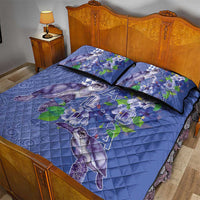 Hawaii Aloha Turtle Hibiscus and Leaves Quilt Bed Set with Polynesian and Kakau Tattoos Denim Color - Polynesian Pride