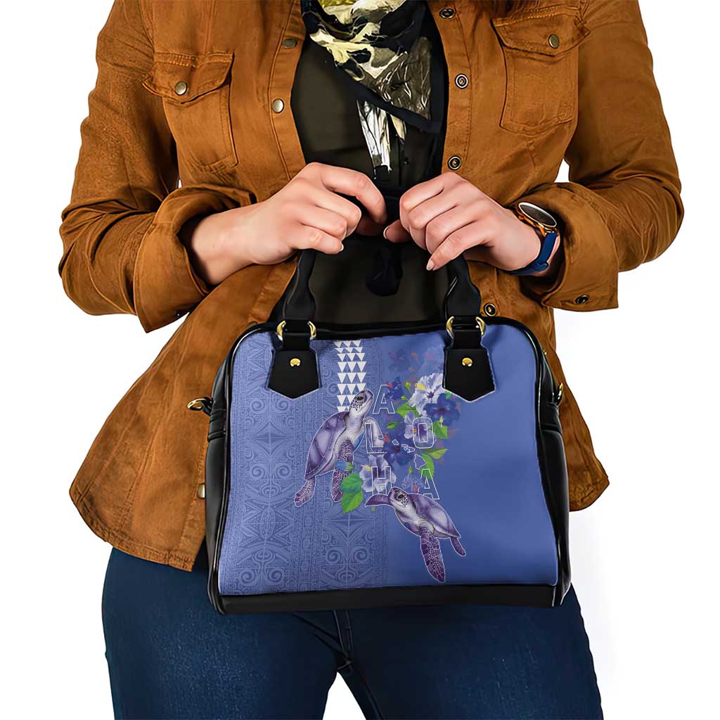 Hawaii Aloha Turtle Hibiscus and Leaves Shoulder Handbag with Polynesian and Kakau Tattoos Denim Color LT03 - Polynesian Pride