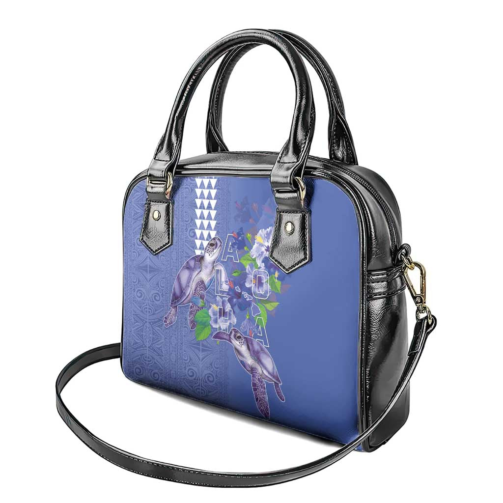 Hawaii Aloha Turtle Hibiscus and Leaves Shoulder Handbag with Polynesian and Kakau Tattoos Denim Color LT03 - Polynesian Pride