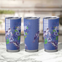 Hawaii Aloha Turtle Hibiscus and Leaves Tumbler Cup with Polynesian and Kakau Tattoos Denim Color - Polynesian Pride