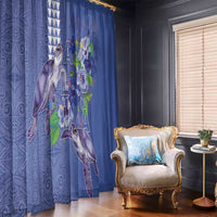 Hawaii Aloha Turtle Hibiscus and Leaves Window Curtain with Polynesian and Kakau Tattoos Denim Color LT03 - Polynesian Pride