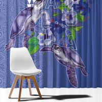 Hawaii Aloha Turtle Hibiscus and Leaves Window Curtain with Polynesian and Kakau Tattoos Denim Color LT03 - Polynesian Pride