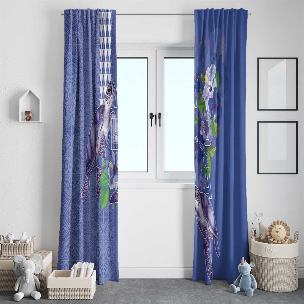 Hawaii Aloha Turtle Hibiscus and Leaves Window Curtain with Polynesian and Kakau Tattoos Denim Color LT03 - Polynesian Pride