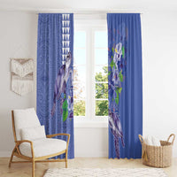 Hawaii Aloha Turtle Hibiscus and Leaves Window Curtain with Polynesian and Kakau Tattoos Denim Color LT03 - Polynesian Pride