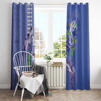 Hawaii Aloha Turtle Hibiscus and Leaves Window Curtain with Polynesian and Kakau Tattoos Denim Color LT03 - Polynesian Pride