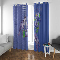 Hawaii Aloha Turtle Hibiscus and Leaves Window Curtain with Polynesian and Kakau Tattoos Denim Color LT03 With Grommets Blue - Polynesian Pride