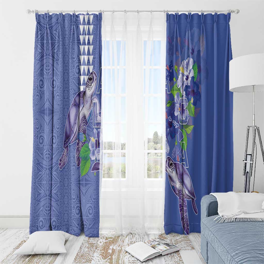 Hawaii Aloha Turtle Hibiscus and Leaves Window Curtain with Polynesian and Kakau Tattoos Denim Color LT03 - Polynesian Pride