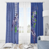 Hawaii Aloha Turtle Hibiscus and Leaves Window Curtain with Polynesian and Kakau Tattoos Denim Color LT03 - Polynesian Pride