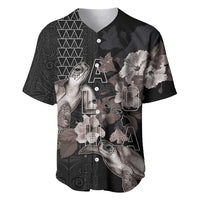 Hawaii Aloha Turtle Hibiscus and Leaves Baseball Jersey with Polynesian and Kakau Tattoos Black Color LT03 Black - Polynesian Pride