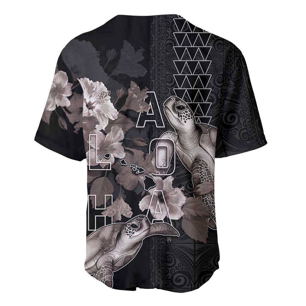 Hawaii Aloha Turtle Hibiscus and Leaves Baseball Jersey with Polynesian and Kakau Tattoos Black Color LT03 - Polynesian Pride