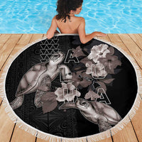 Hawaii Aloha Turtle Hibiscus and Leaves Beach Blanket with Polynesian and Kakau Tattoos Black Color - Polynesian Pride