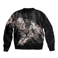 Hawaii Aloha Turtle Hibiscus and Leaves Bomber Jacket with Polynesian and Kakau Tattoos Black Color - Polynesian Pride