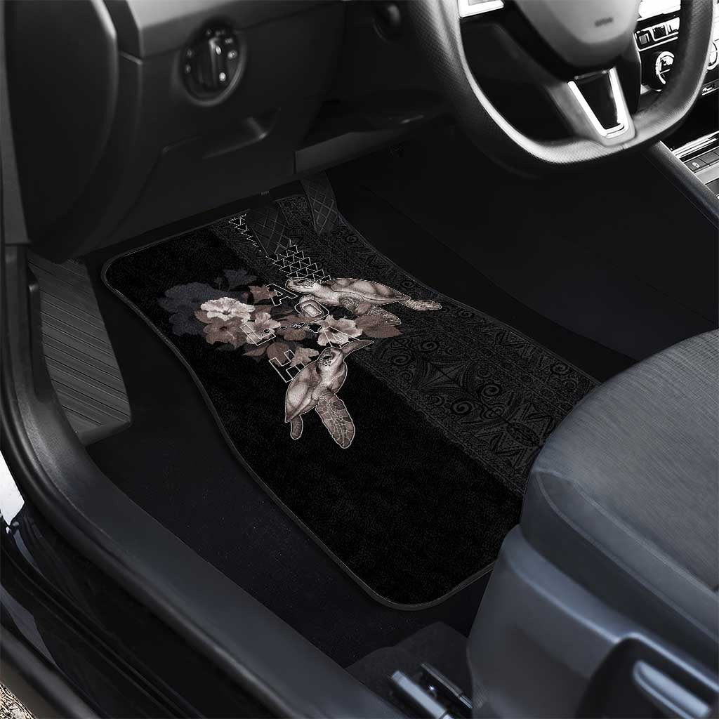 Hawaii Aloha Turtle Hibiscus and Leaves Car Mats with Polynesian and Kakau Tattoos Black Color - Polynesian Pride