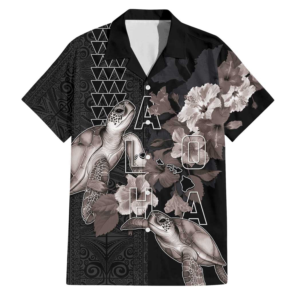 Hawaii Aloha Turtle Hibiscus and Leaves Family Matching Mermaid Dress and Hawaiian Shirt with Polynesian and Kakau Tattoos Black Color - Polynesian Pride