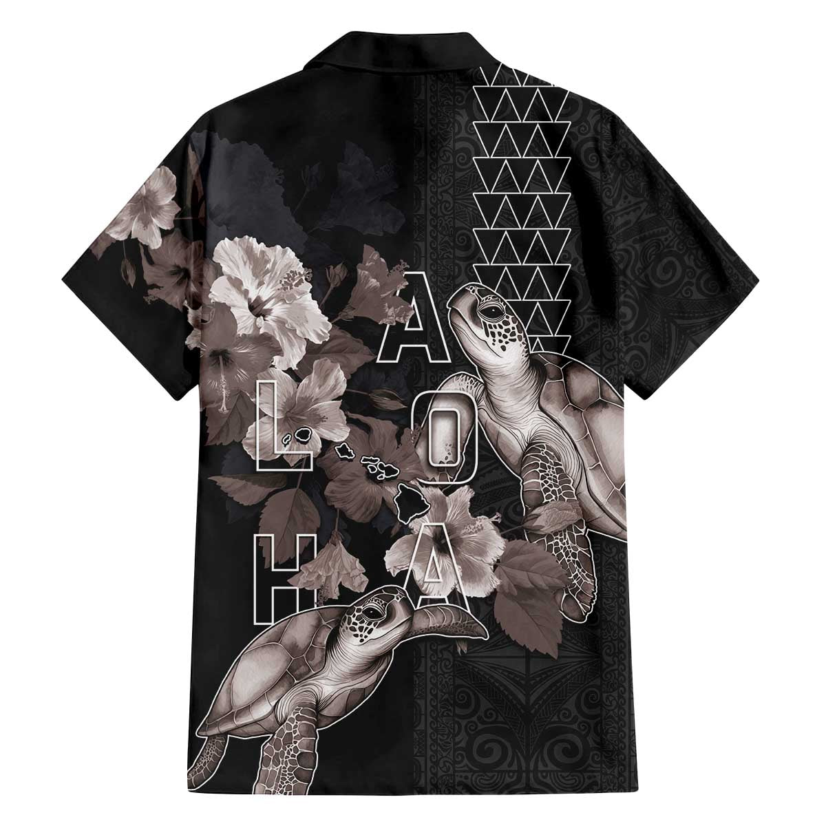 Hawaii Aloha Turtle Hibiscus and Leaves Family Matching Off The Shoulder Long Sleeve Dress and Hawaiian Shirt with Polynesian and Kakau Tattoos Black Color - Polynesian Pride