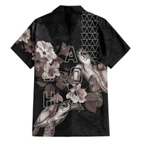 Hawaii Aloha Turtle Hibiscus and Leaves Family Matching Off Shoulder Maxi Dress and Hawaiian Shirt with Polynesian and Kakau Tattoos Black Color - Polynesian Pride
