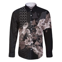 Hawaii Aloha Turtle Hibiscus and Leaves Family Matching Summer Maxi Dress and Hawaiian Shirt with Polynesian and Kakau Tattoos Black Color - Polynesian Pride