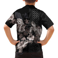 Hawaii Aloha Turtle Hibiscus and Leaves Family Matching Tank Maxi Dress and Hawaiian Shirt with Polynesian and Kakau Tattoos Black Color - Polynesian Pride
