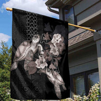 Hawaii Aloha Turtle Hibiscus and Leaves Garden Flag with Polynesian and Kakau Tattoos Black Color - Polynesian Pride