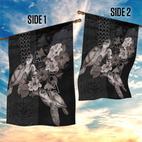 Hawaii Aloha Turtle Hibiscus and Leaves Garden Flag with Polynesian and Kakau Tattoos Black Color - Polynesian Pride