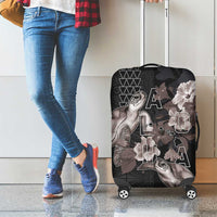 Hawaii Aloha Turtle Hibiscus and Leaves Luggage Cover with Polynesian and Kakau Tattoos Black Color - Polynesian Pride