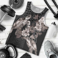 Hawaii Aloha Turtle Hibiscus and Leaves Men Tank Top with Polynesian and Kakau Tattoos Black Color LT03 - Polynesian Pride
