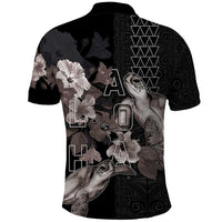 Hawaii Aloha Turtle Hibiscus and Leaves Polo Shirt with Polynesian and Kakau Tattoos Black Color - Polynesian Pride