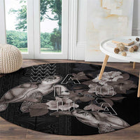 Hawaii Aloha Turtle Hibiscus and Leaves Round Carpet with Polynesian and Kakau Tattoos Black Color LT03 - Polynesian Pride