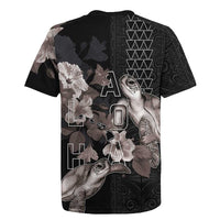 Hawaii Aloha Turtle Hibiscus and Leaves Rugby Jersey with Polynesian and Kakau Tattoos Black Color - Polynesian Pride