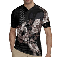 Hawaii Aloha Turtle Hibiscus and Leaves Rugby Jersey with Polynesian and Kakau Tattoos Black Color - Polynesian Pride