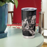 Hawaii Aloha Turtle Hibiscus and Leaves Tumbler Cup with Polynesian and Kakau Tattoos Black Color - Polynesian Pride