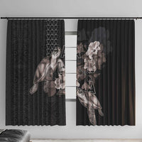 Hawaii Aloha Turtle Hibiscus and Leaves Window Curtain with Polynesian and Kakau Tattoos Black Color LT03 With Hooks Black - Polynesian Pride