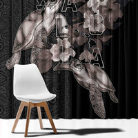 Hawaii Aloha Turtle Hibiscus and Leaves Window Curtain with Polynesian and Kakau Tattoos Black Color LT03 - Polynesian Pride