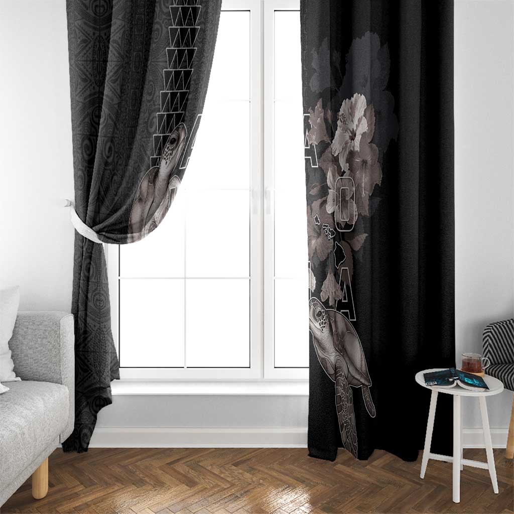 Hawaii Aloha Turtle Hibiscus and Leaves Window Curtain with Polynesian and Kakau Tattoos Black Color LT03 - Polynesian Pride