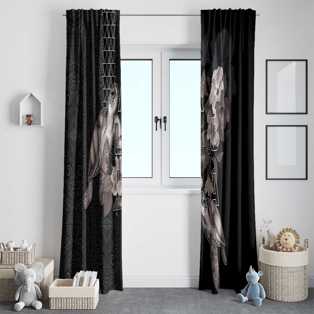 Hawaii Aloha Turtle Hibiscus and Leaves Window Curtain with Polynesian and Kakau Tattoos Black Color LT03 - Polynesian Pride