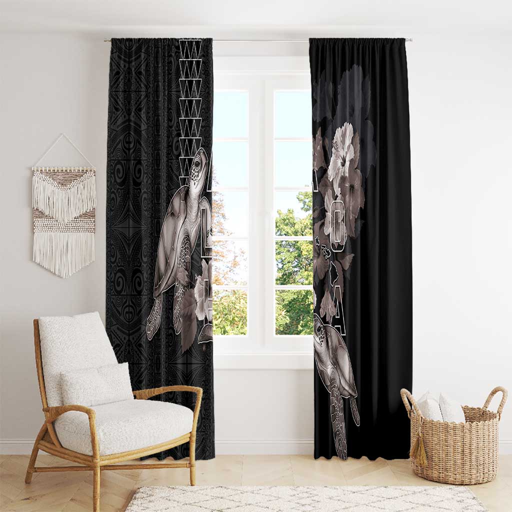 Hawaii Aloha Turtle Hibiscus and Leaves Window Curtain with Polynesian and Kakau Tattoos Black Color LT03 - Polynesian Pride