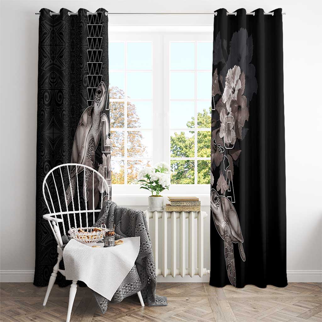 Hawaii Aloha Turtle Hibiscus and Leaves Window Curtain with Polynesian and Kakau Tattoos Black Color LT03 - Polynesian Pride
