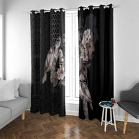 Hawaii Aloha Turtle Hibiscus and Leaves Window Curtain with Polynesian and Kakau Tattoos Black Color LT03 With Grommets Black - Polynesian Pride