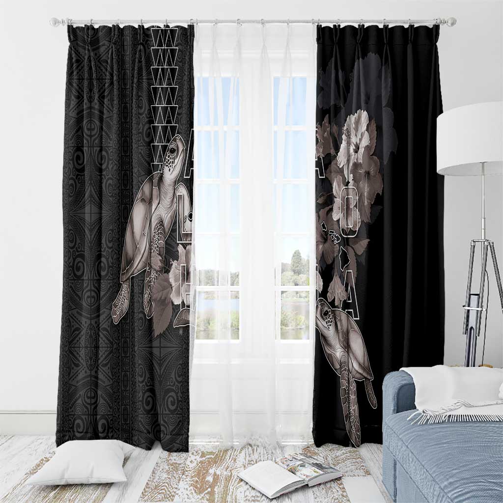 Hawaii Aloha Turtle Hibiscus and Leaves Window Curtain with Polynesian and Kakau Tattoos Black Color LT03 - Polynesian Pride