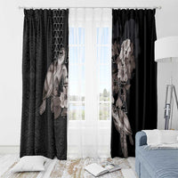 Hawaii Aloha Turtle Hibiscus and Leaves Window Curtain with Polynesian and Kakau Tattoos Black Color LT03 - Polynesian Pride