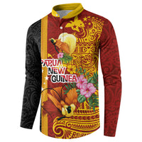 Papua New Guinea Independence Day Button Sweatshirt Birds-of-Paradise Melanesian Tattoos Tropical Plants