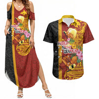 Papua New Guinea Independence Day Couples Matching Summer Maxi Dress and Hawaiian Shirt Birds-of-Paradise Melanesian Tattoos Tropical Plants