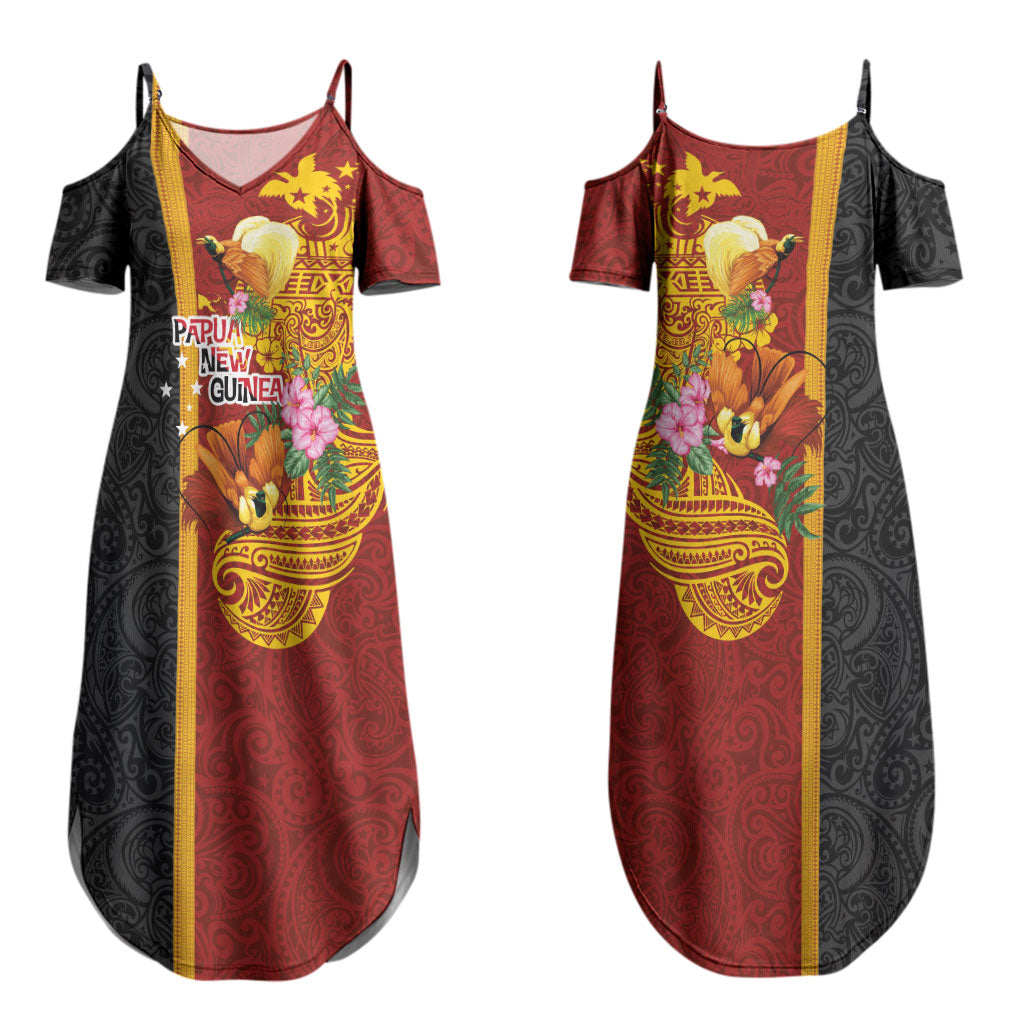 Papua New Guinea Independence Day Couples Matching Summer Maxi Dress and Long Sleeve Button Shirt Birds-of-Paradise Melanesian Tattoos Tropical Plants
