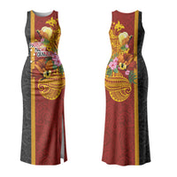 Papua New Guinea Independence Day Couples Matching Tank Maxi Dress and Long Sleeve Button Shirt Birds-of-Paradise Melanesian Tattoos Tropical Plants