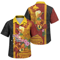 Papua New Guinea Independence Day Family Matching Off The Shoulder Long Sleeve Dress and Hawaiian Shirt Birds-of-Paradise Melanesian Tattoos Tropical Plants