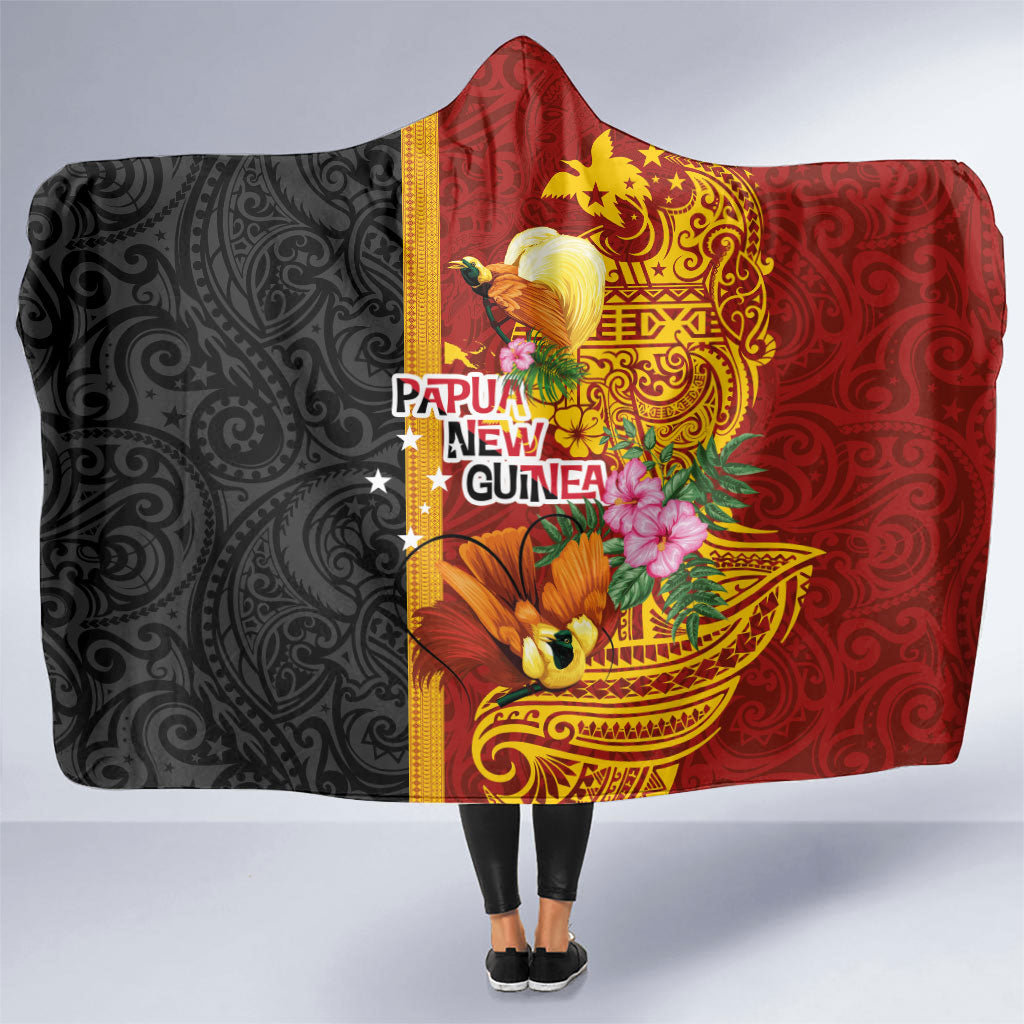 Papua New Guinea Independence Day Hooded Blanket Birds-of-Paradise Melanesian Tattoos Tropical Plants